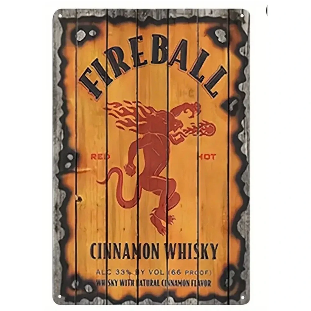 Fireball Whisky Cinnamon Liquor Tin Metal Bar Sign Poster  Man Cave Garage 8x12